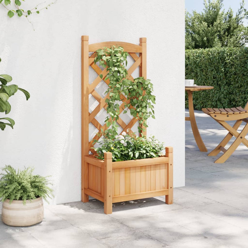 Load image into Gallery viewer, Vidaxl plantenbak met latwerk massief vurenhout bruin
