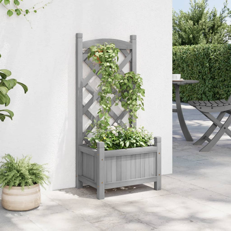Load image into Gallery viewer, Vidaxl plantenbak met latwerk massief vurenhout grijs

