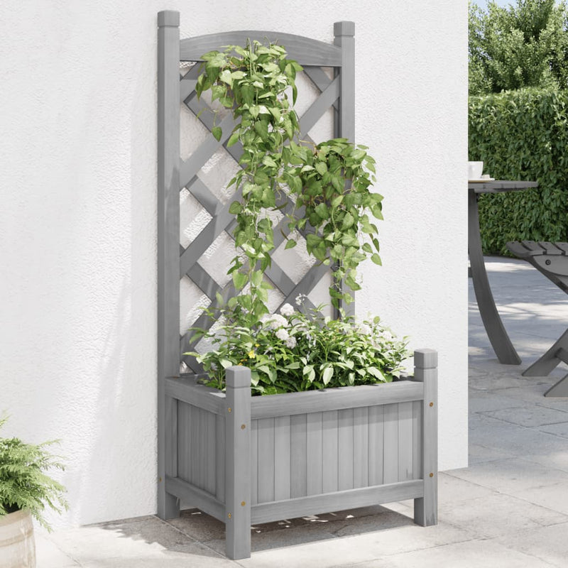 Load image into Gallery viewer, Vidaxl plantenbak met latwerk massief vurenhout grijs
