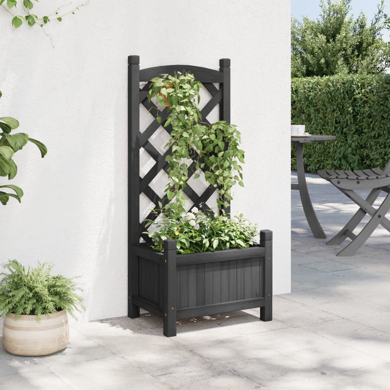Load image into Gallery viewer, Vidaxl plantenbak met latwerk massief vurenhout zwart
