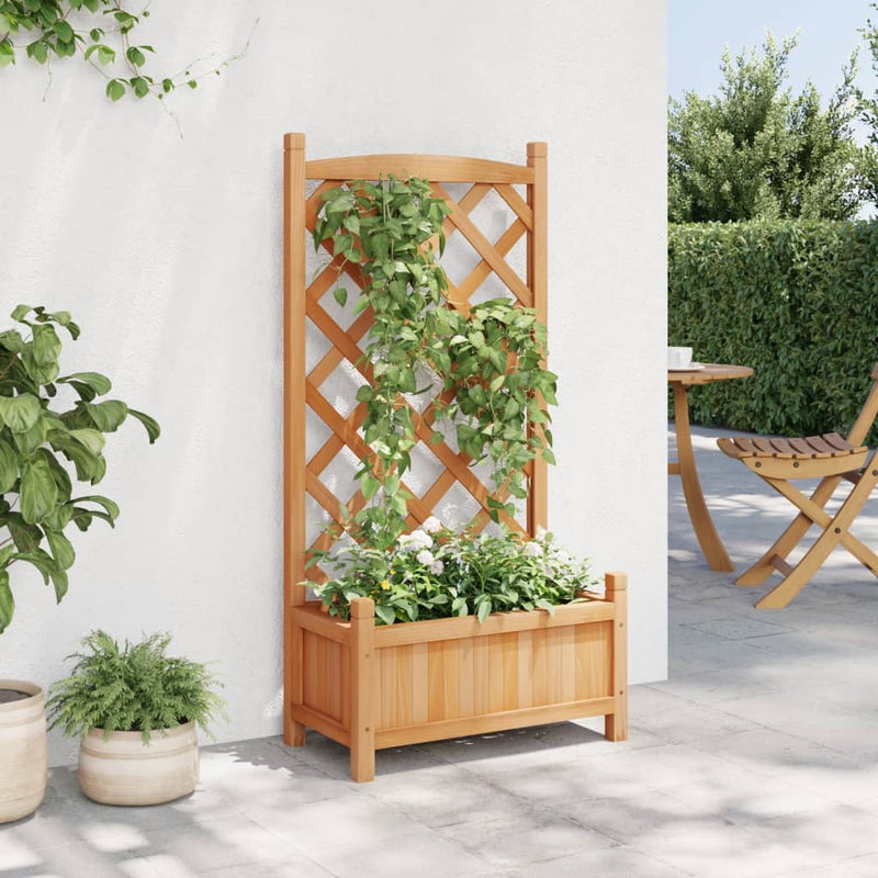 Load image into Gallery viewer, Vidaxl plantenbak met latwerk massief vurenhout bruin
