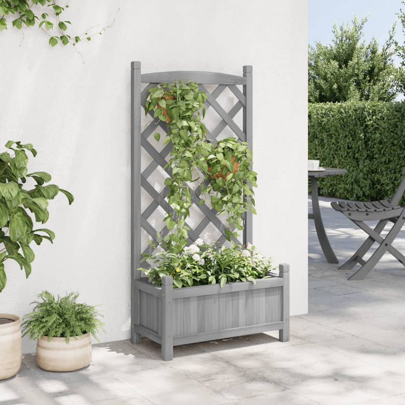 Load image into Gallery viewer, Vidaxl plantenbak met latwerk massief vurenhout grijs
