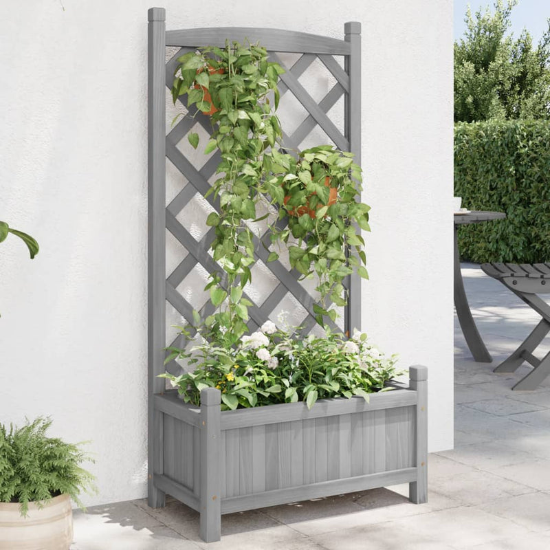 Load image into Gallery viewer, Vidaxl plantenbak met latwerk massief vurenhout grijs
