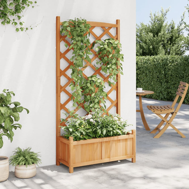 Load image into Gallery viewer, Vidaxl plantenbak met latwerk massief vurenhout bruin
