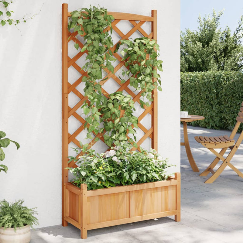 Load image into Gallery viewer, Vidaxl plantenbak met latwerk massief vurenhout bruin
