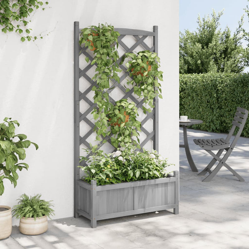 Load image into Gallery viewer, Vidaxl plantenbak met latwerk massief vurenhout grijs
