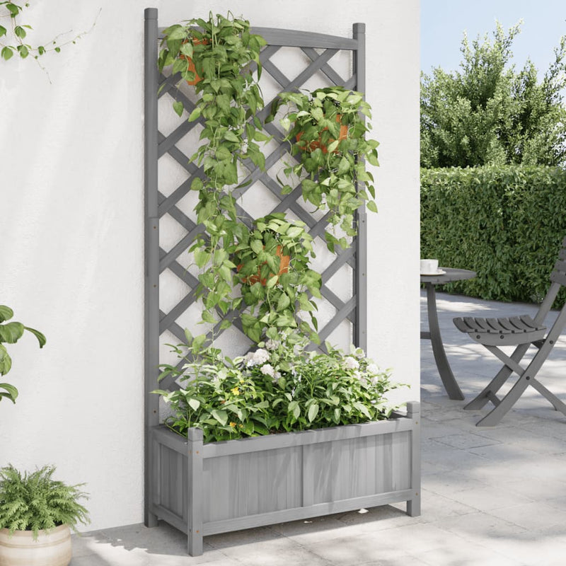 Load image into Gallery viewer, Vidaxl plantenbak met latwerk massief vurenhout grijs
