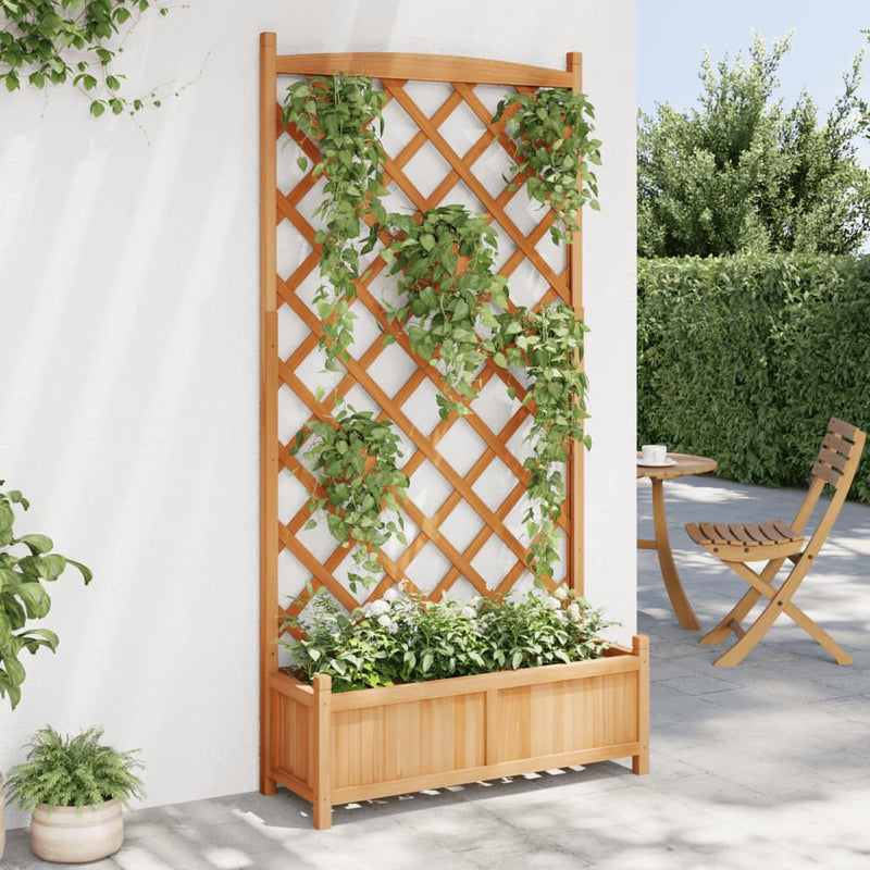 Load image into Gallery viewer, Vidaxl plantenbak met latwerk massief vurenhout bruin
