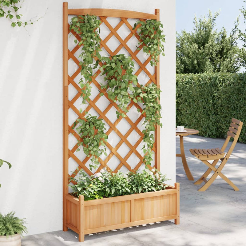 Load image into Gallery viewer, Vidaxl plantenbak met latwerk massief vurenhout bruin
