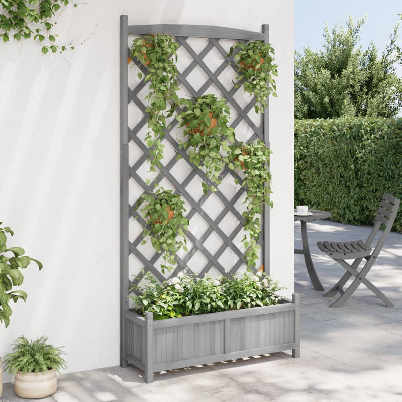 Load image into Gallery viewer, Vidaxl plantenbak met latwerk massief vurenhout grijs
