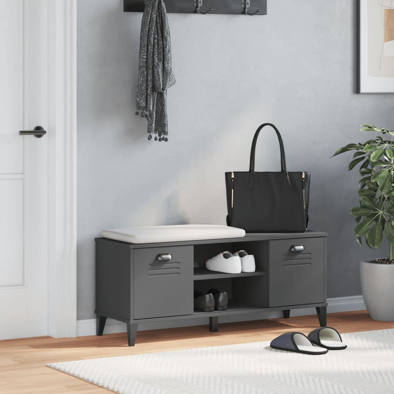 Load image into Gallery viewer, Vidaxl schoenenbank viken 106x35x45 cm bewerkt hout antracietgrijs
