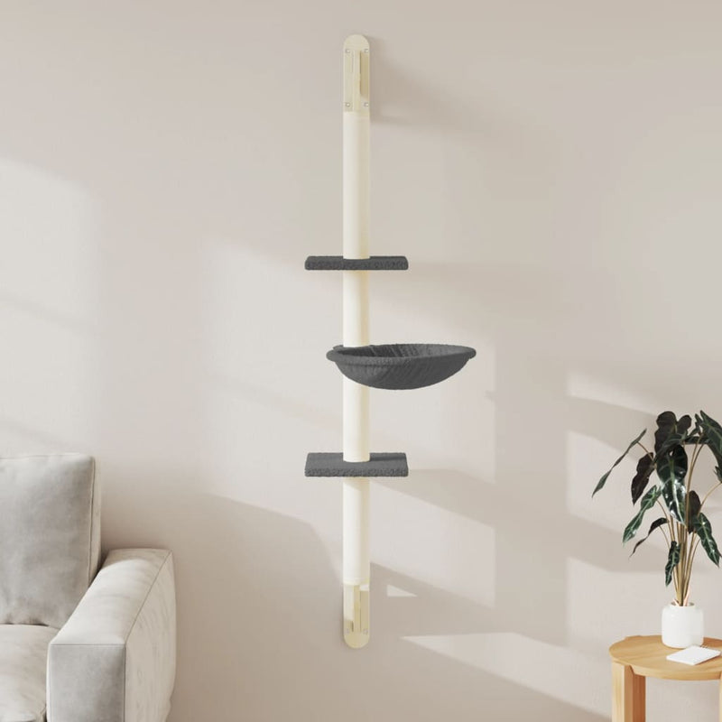 Load image into Gallery viewer, VidaXL Kattenmeubel wandgemonteerd met krabpaal 142,5 cm donkergrijs
