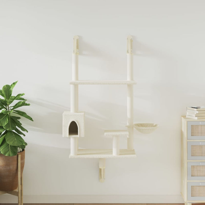 Load image into Gallery viewer, Vidaxl kattenmeubel wandgemonteerd met krabpaal 153 cm crèmekleurig

