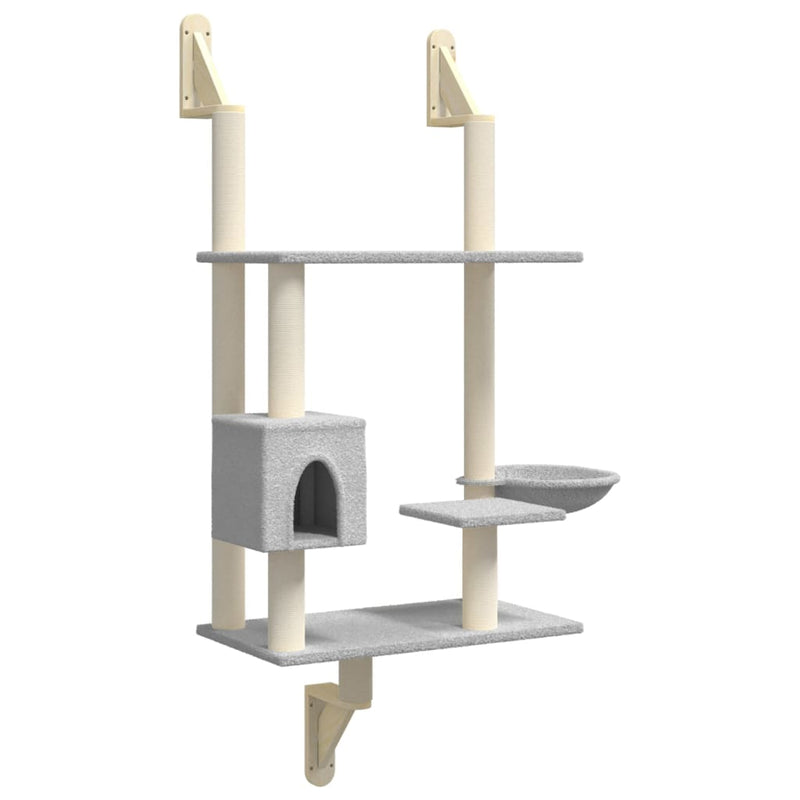Load image into Gallery viewer, Vidaxl kattenmeubel wandgemonteerd met krabpaal 153 cm lichtgrijs
