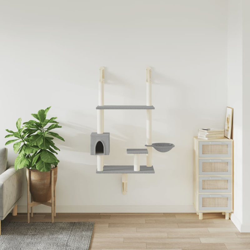 Load image into Gallery viewer, Vidaxl kattenmeubel wandgemonteerd met krabpaal 153 cm lichtgrijs
