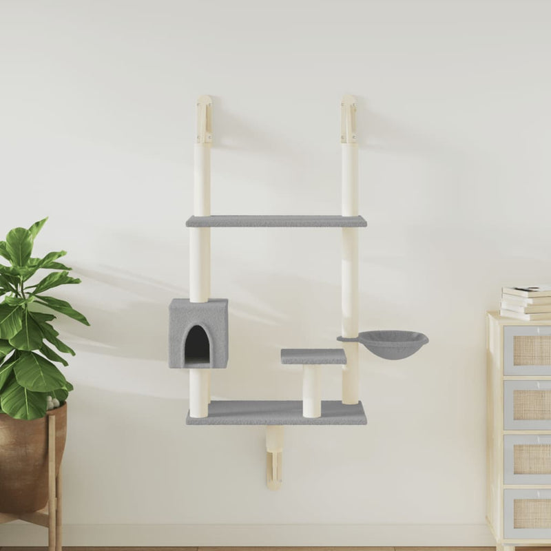 Load image into Gallery viewer, Vidaxl kattenmeubel wandgemonteerd met krabpaal 153 cm lichtgrijs
