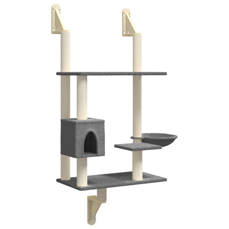 Load image into Gallery viewer, Vidaxl kattenmeubel wandgemonteerd met krabpaal 153 cm donkergrijs
