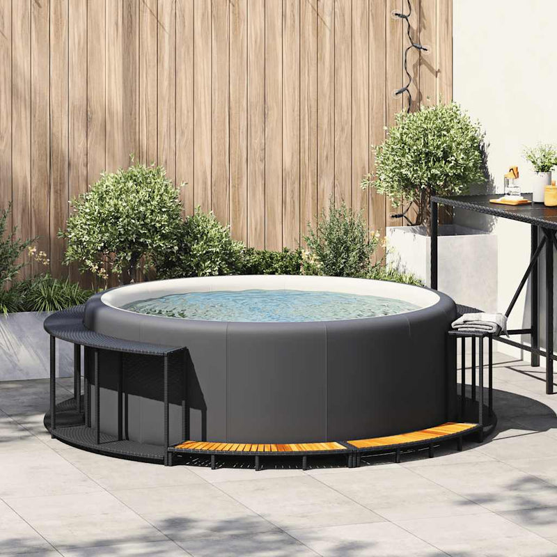 Afbeelding laden in galerijviewer, Vidaxl hottub surround opbergruimte houten opstapje poly rattan zwart
