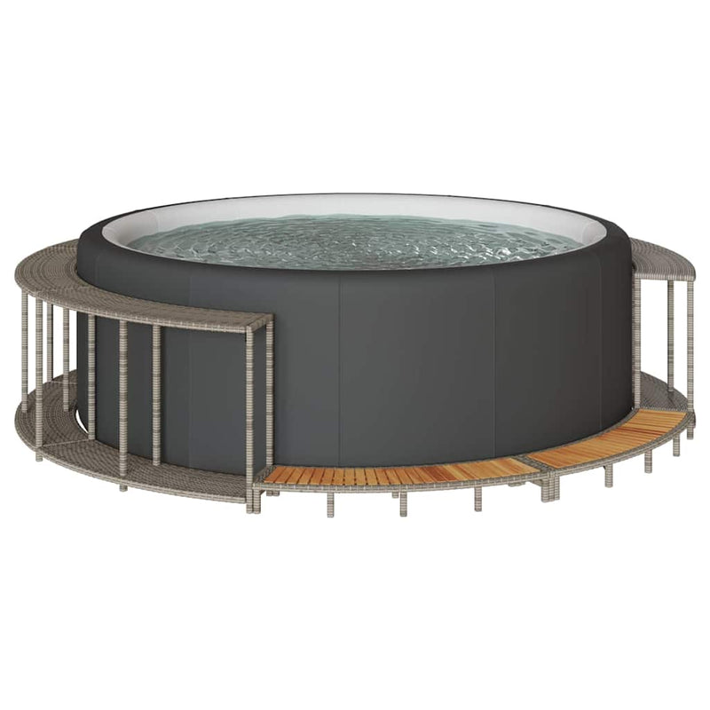 Afbeelding laden in galerijviewer, Vidaxl hottub ombouw opbergruimte en houten opstapje poly rattan grijs
