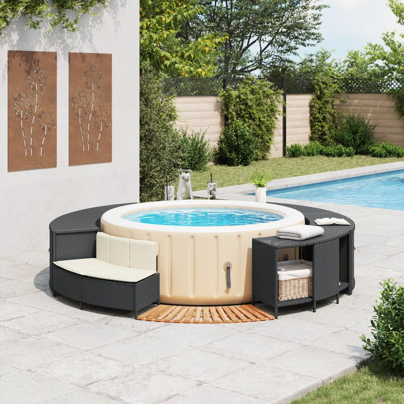Load image into Gallery viewer, Vidaxl hottub-ombouw poly rattan en massief acaciahout zwart
