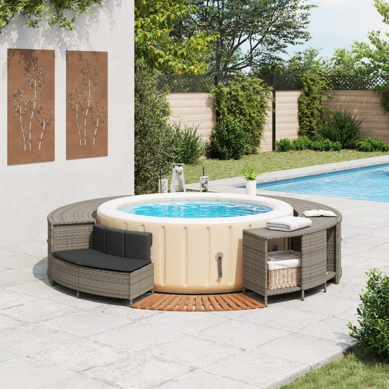 Load image into Gallery viewer, Vidaxl hottub-ombouw poly rattan massief acaciahout grijs
