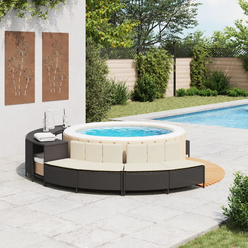 Load image into Gallery viewer, Vidaxl hottub-bankjes met kussens 2 st poly rattan zwart
