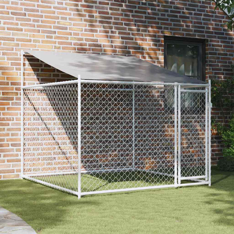 Load image into Gallery viewer, Vidaxl hondenhok met dak en deur 2x2x2 m gegalvaniseerd staal grijs
