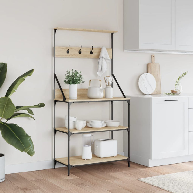 Load image into Gallery viewer, Vidaxl bakkersrek met haken 4-laags bewerkt hout sonoma eikenkleurig
