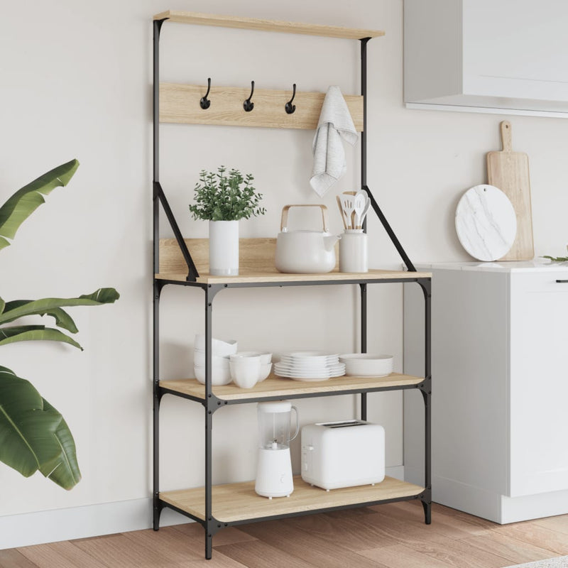 Load image into Gallery viewer, Vidaxl bakkersrek met haken 4-laags bewerkt hout sonoma eikenkleurig
