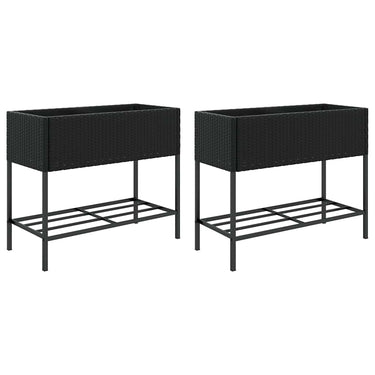 Vidaxl plantenbakken met schap 2 st 90x40x75 poly rattan zwart