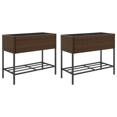 Vidaxl plantenbakken met schap 2 st 90x40x75 poly rattan bruin