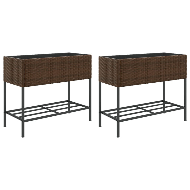 Load image into Gallery viewer, VidaXL Plantenbakken met schap 2 st 90x40x75 poly rattan bruin
