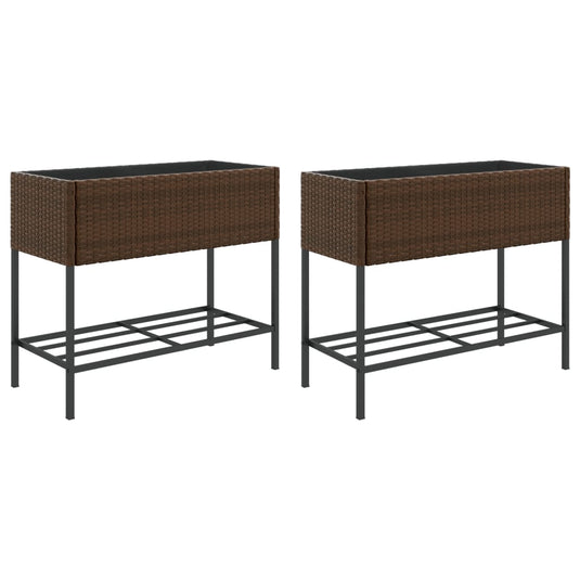 VidaXL Plantenbakken met schap 2 st 90x40x75 poly rattan bruin