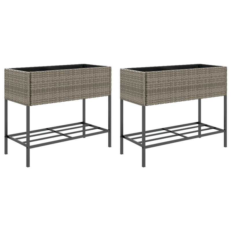 Load image into Gallery viewer, Vidaxl plantenbakken met schap 2 st 90x40x75 poly rattan grijs
