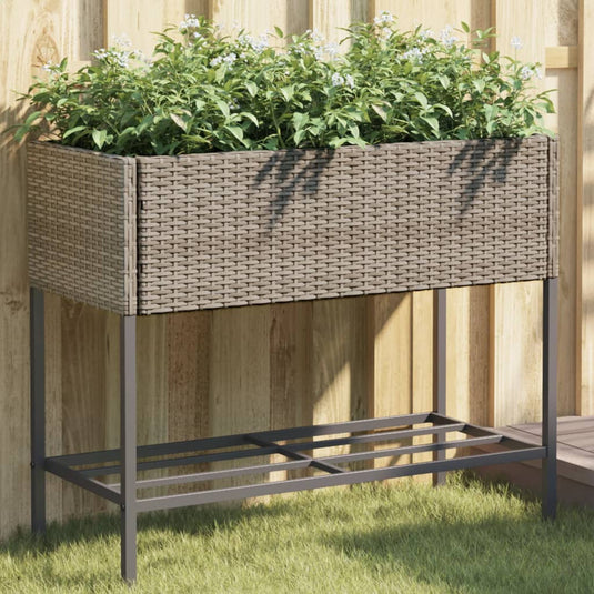 Vidaxl plantenbakken met schap 2 st 90x40x75 poly rattan grijs