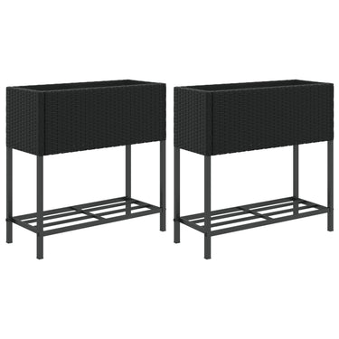 Vidaxl plantenbakken met schap 2 st 70x28x70 poly rattan zwart