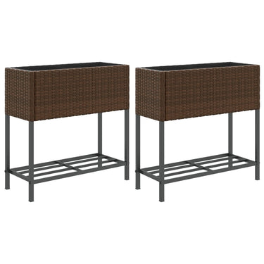 Vidaxl plantenbakken met schap 2 st 70x28x70 poly rattan bruin