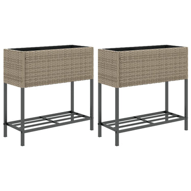 Vidaxl plantenbakken met schap 2 st 70x28x70 poly rattan grijs