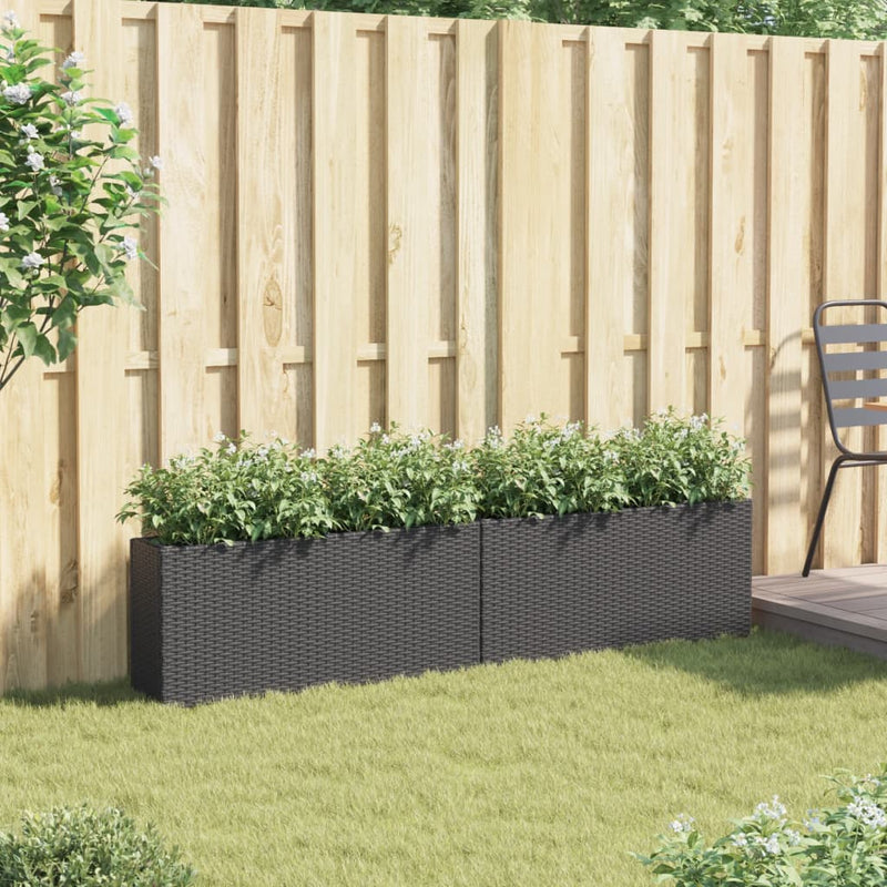 Afbeelding laden in galerijviewer, Vidaxl plantenbakken met 2 potten 2 st 90x20x40 cm poly rattan zwart
