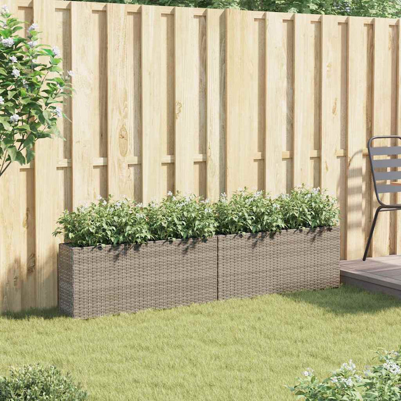 Afbeelding laden in galerijviewer, Vidaxl plantenbakken met 2 potten 2 st 90x20x40 cm poly rattan grijs
