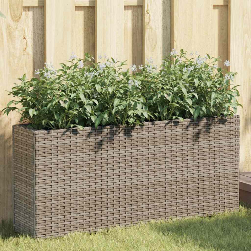 Afbeelding laden in galerijviewer, Vidaxl plantenbakken met 2 potten 2 st 90x20x40 cm poly rattan grijs
