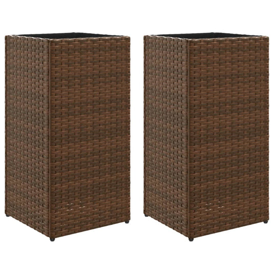 Vidaxl plantenbakken 2 st 30x30x60 cm poly rattan bruin