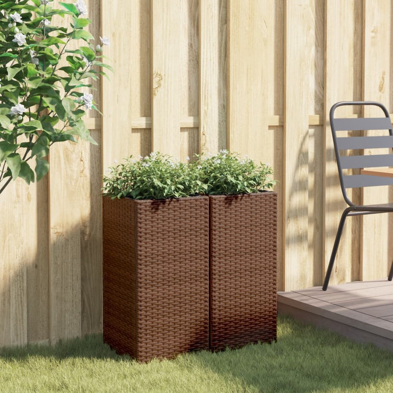 Load image into Gallery viewer, Vidaxl plantenbakken 2 st 30x30x60 cm poly rattan bruin
