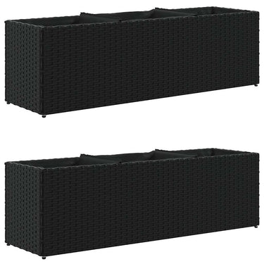 Vidaxl plantenbakken met 3 potten 2 st 105x30x32 cm poly rattan zwart