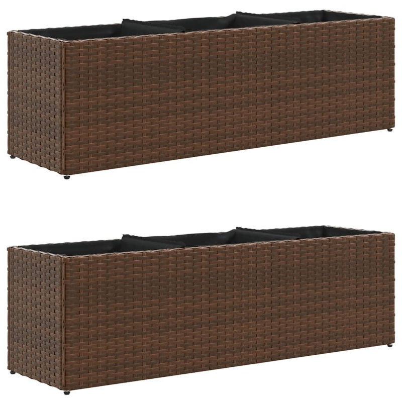Load image into Gallery viewer, Vidaxl plantenbakken met 3 potten 2 st 105x30x32 cm poly rattan bruin

