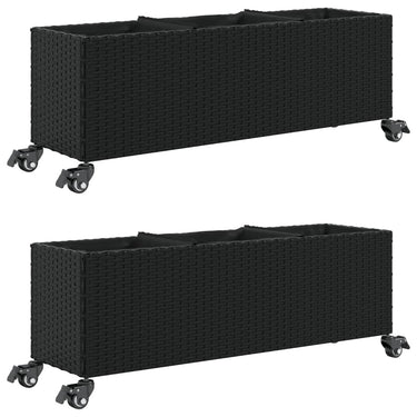 Vidaxl plantenbakken met wielen 2 st 107x32x38 cm poly rattan zwart