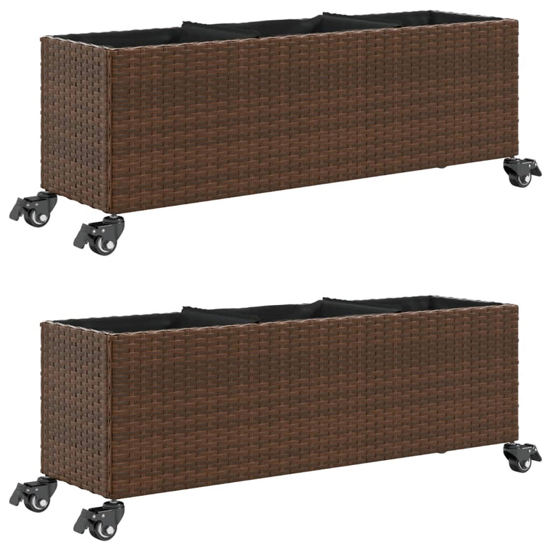 Load image into Gallery viewer, Vidaxl plantenbakken met wielen 2 st 107x32x38 cm poly rattan bruin
