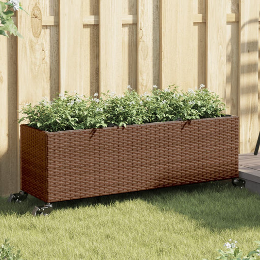 Vidaxl plantenbakken met wielen 2 st 107x32x38 cm poly rattan bruin