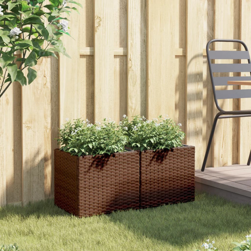 Load image into Gallery viewer, Vidaxl plantenbakken 2 st 36x30x32 cm poly rattan bruin

