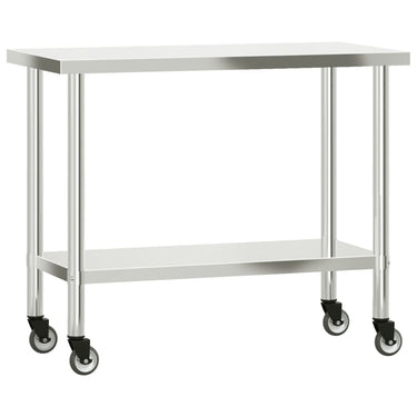Vidaxl keukenwerktafel met wielen 110x55x85 cm roestvrij staal